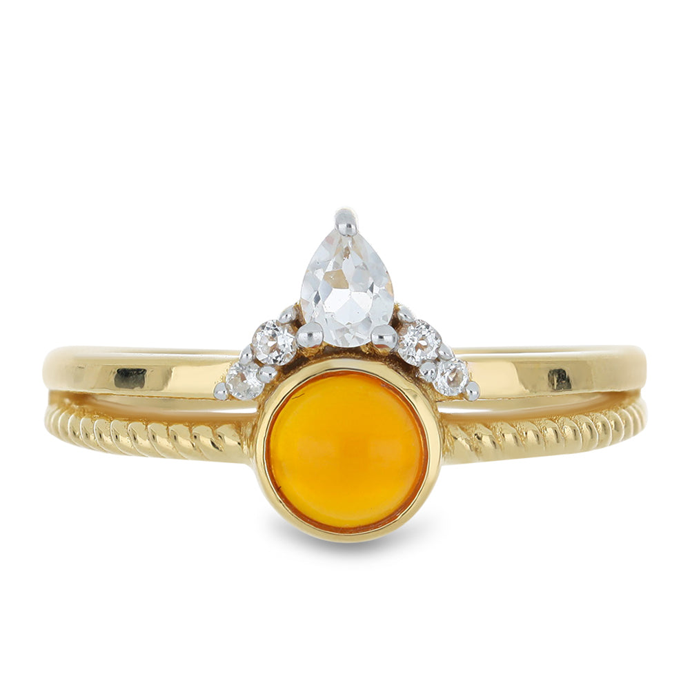 Pozlacený Stříbrný Prsten s Karneolem z Tagebau a Bílým Topazem