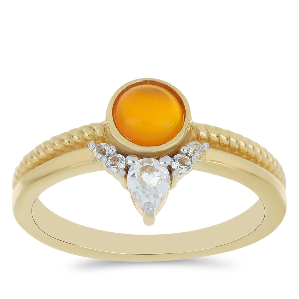 Pozlacený Stříbrný Prsten s Karneolem z Tagebau a Bílým Topazem 3 