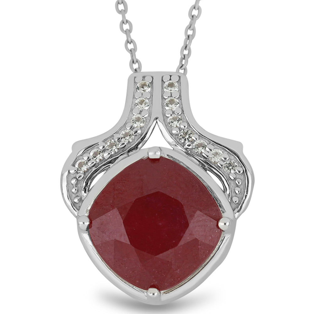 Stříbro 925/1000 - Přívěsek s Madagaskarským Rubínem a Bílým Topazem - Karátové číslo: 5.97. přibližná hmotnost: 3.42 gramů