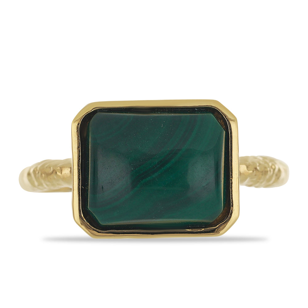 Pozlacené Stříbro 925/1000 - Prsten s Malachitem - Karátové číslo: 6.44. přibližná hmotnost: 4.07 gramů