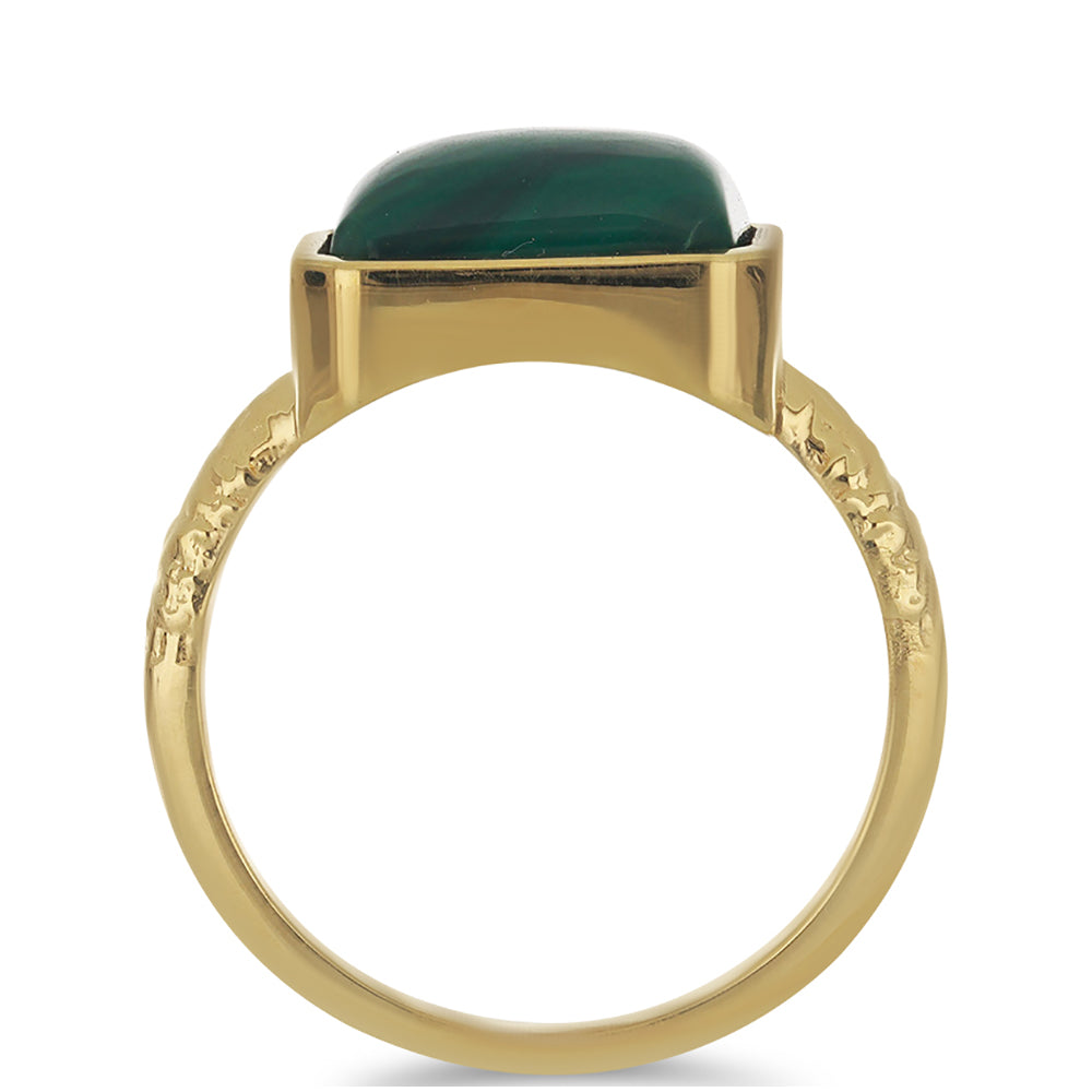 Pozlacené Stříbro 925/1000 - Prsten s Malachitem - Karátové číslo: 6.44. přibližná hmotnost: 4.07 gramů