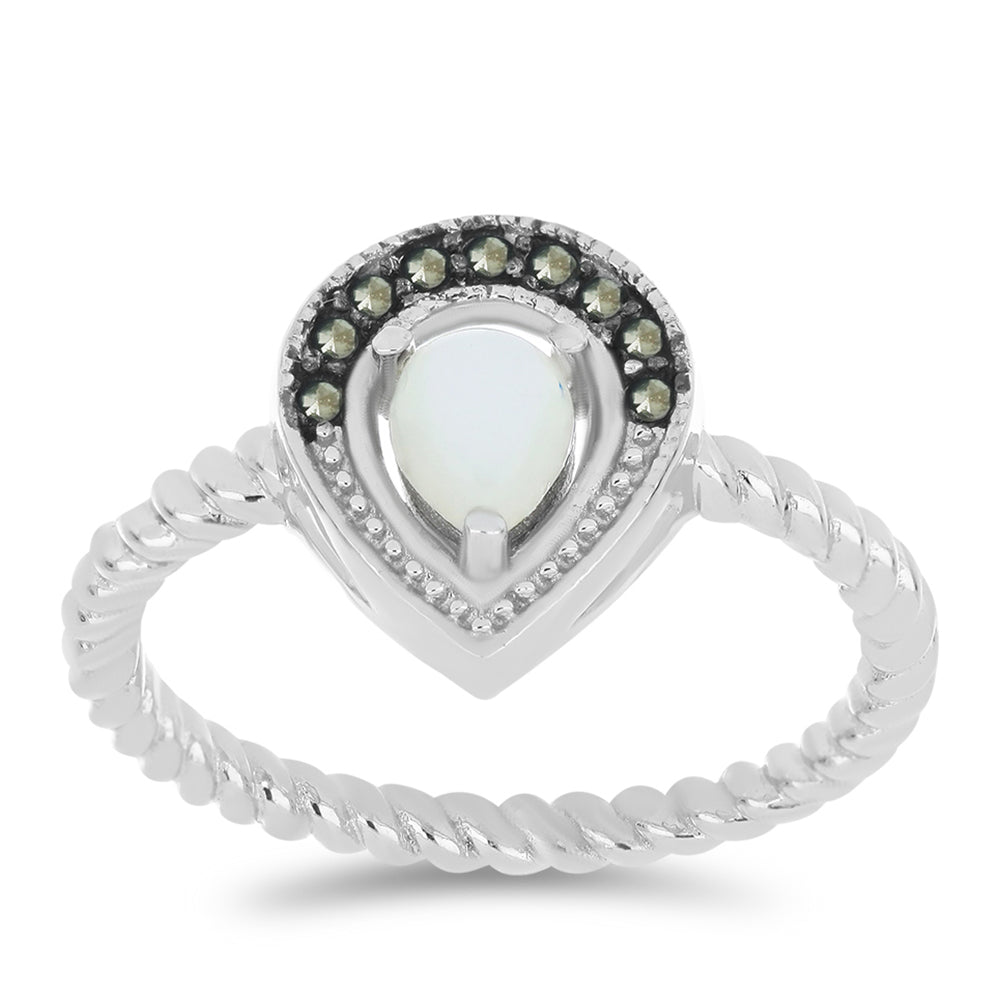 Stříbrný Prsten s Rakouským Markazitem a Bílou Sladkovodní Perlou 3 