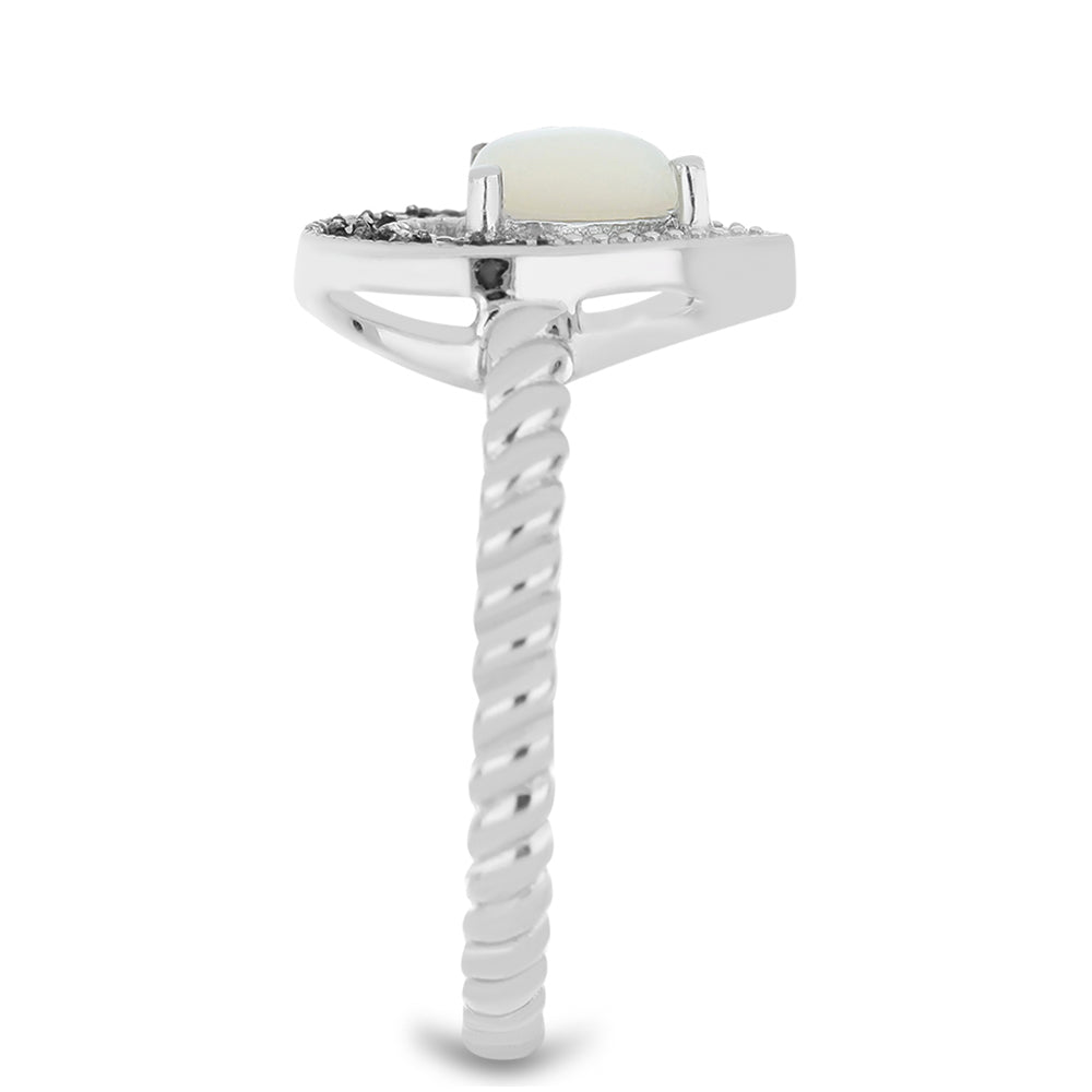 Stříbrný Prsten s Rakouským Markazitem a Bílou Sladkovodní Perlou