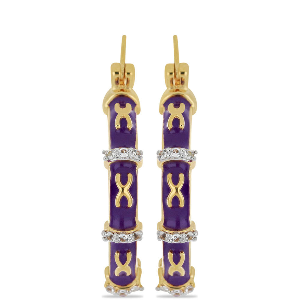 Pozlacené Stříbrné Náušnice se Smaltem a Bílým Topazem