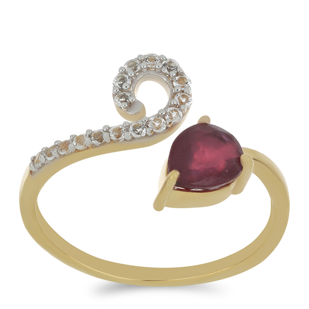 Pozlacený Stříbrný Prsten s Madagaskarským Rubínem a Bílým Topazem 3 