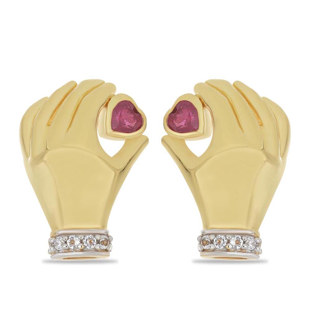Pozlacené Stříbrné Náušnice s Madagaskarským Rubínem a Bílým Topazem