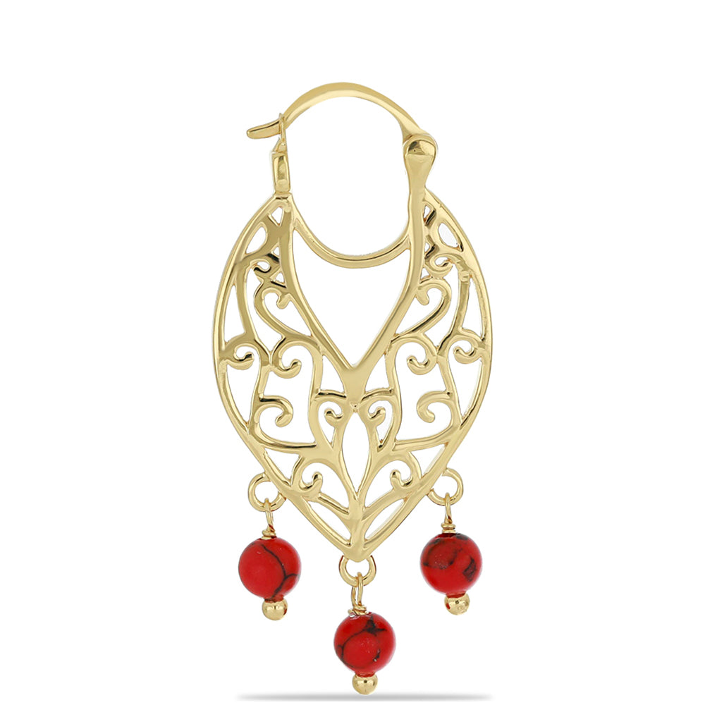 Pozlacené Stříbrné Náušnice s Červeným Houbovým Korálem