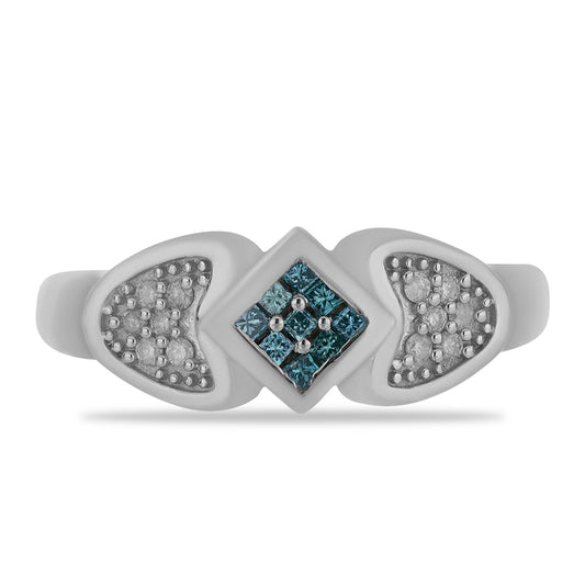 Stříbrný Prsten s Modrým Diamantem a Bílým Diamantem