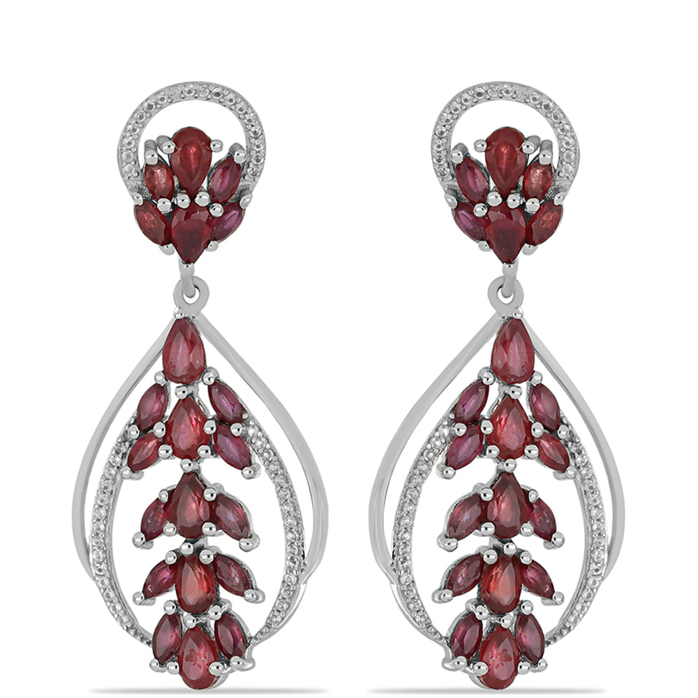 Stříbro 925/1000 - Náušnice s Madagaskarským Rubínem a Bílým Topazem - Karátové číslo: 7.83. přibližná hmotnost: 10 gramů 1 