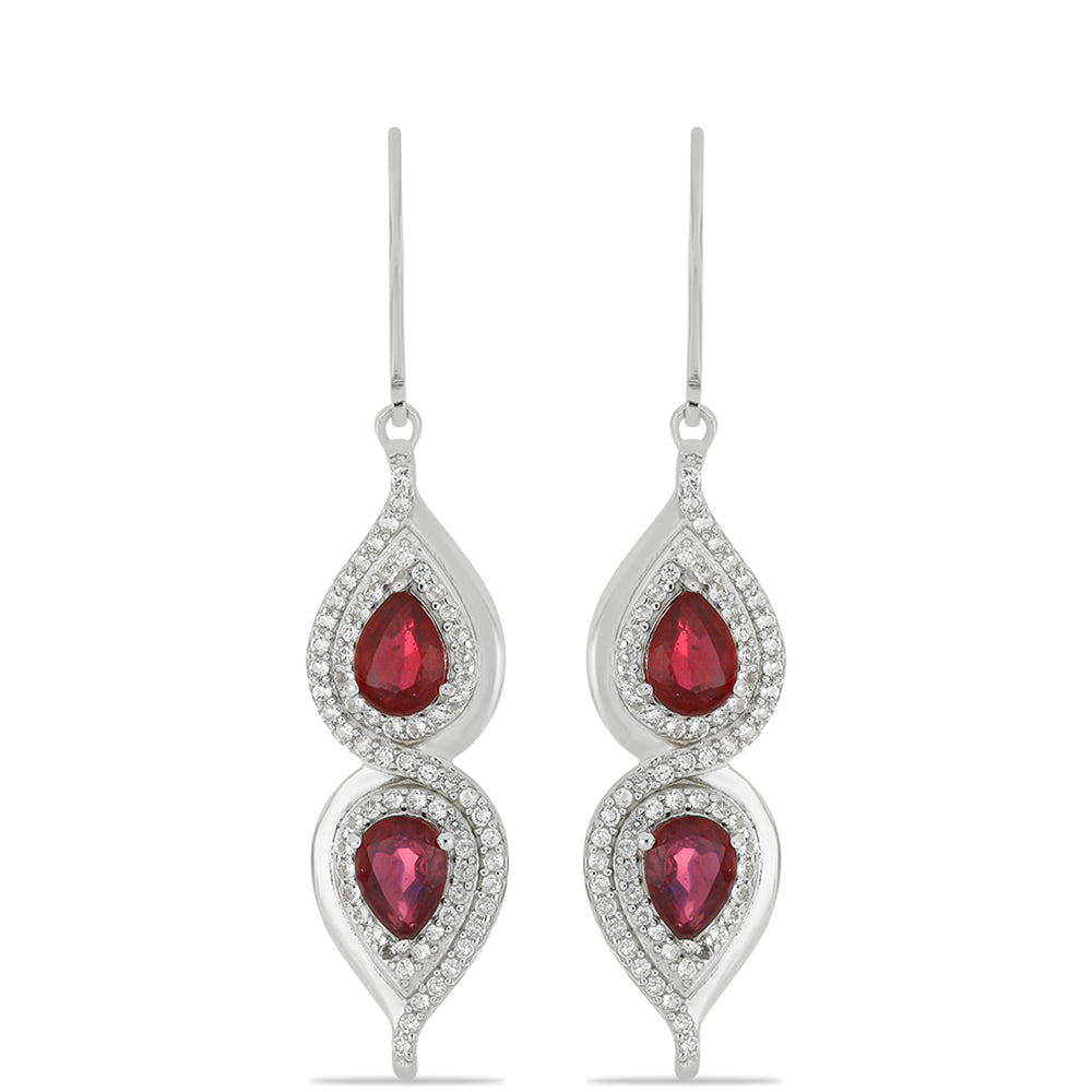 Stříbro 925/1000 - Náušnice s Madagaskarským Rubínem a Bílým Topazem - Karátové číslo: 4.79. přibližná hmotnost: 5.74 gramů 1 