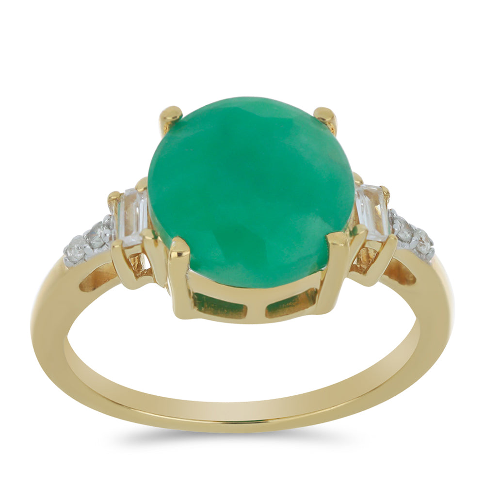 Pozlacené Stříbro 925/1000 - Prsten s Brazilským Smaragdem a Bílým Zirkonem - Karátové číslo: 4.3. přibližná hmotnost: 3.38 gramů 3 