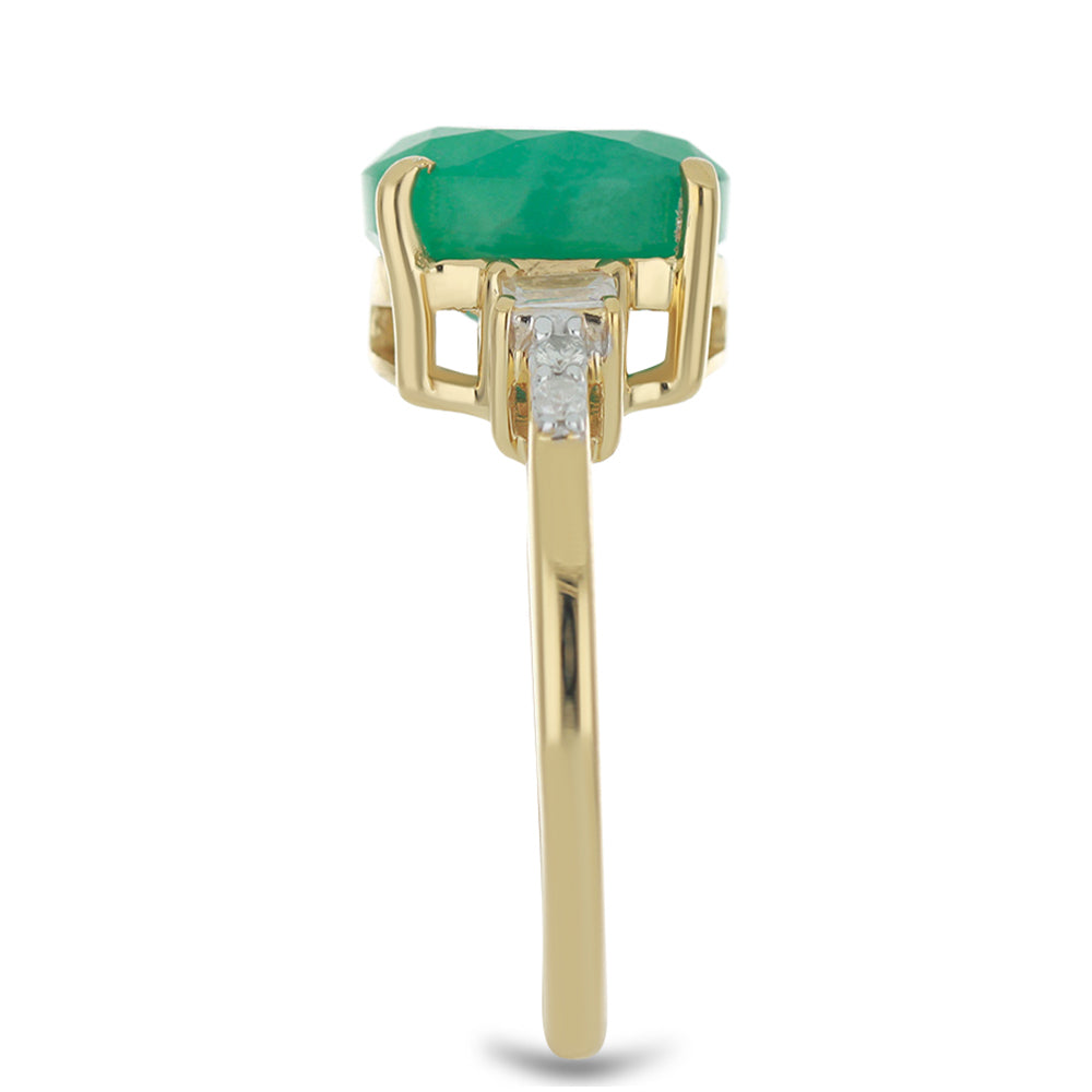 Pozlacené Stříbro 925/1000 - Prsten s Brazilským Smaragdem a Bílým Zirkonem - Karátové číslo: 4.3. přibližná hmotnost: 3.38 gramů