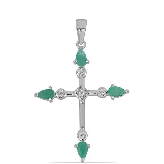 Kříž Stříbrný Přívěsek s Brazilským Smaragdem a Bílým Topazem