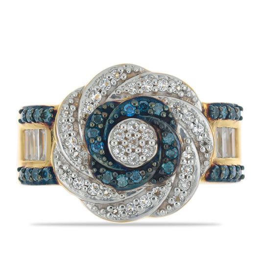 Pozlacený Stříbrný Prsten s Modrým Diamantem a Bílým Zirkonem