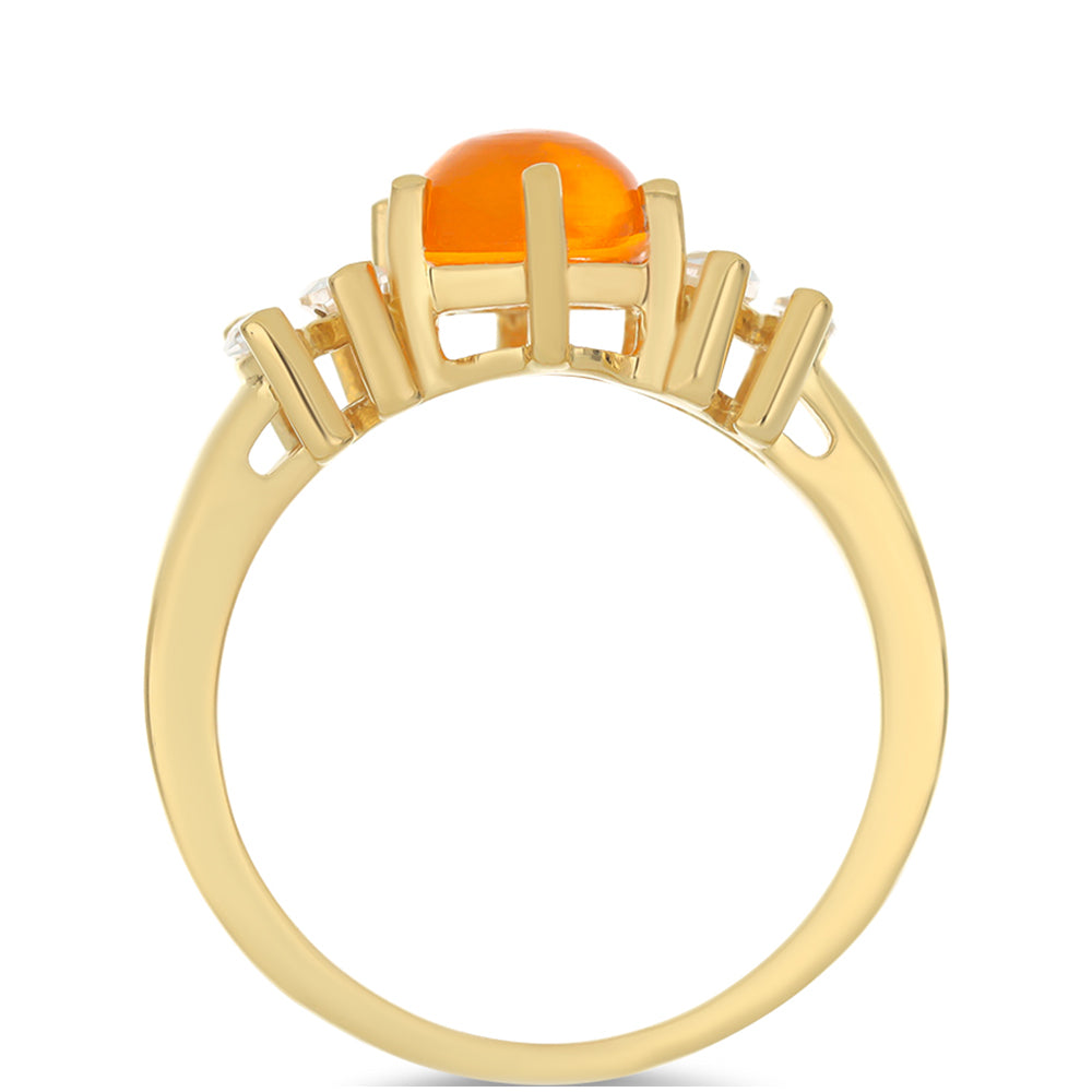 Pozlacené Stříbro 925/1000 - Prsten s Ohnivě Červeným Opálem z Lega Dembi a Bílým Topazem - Karátové číslo: 1.65. přibližná hmotnost: 3.47 gramů 2 