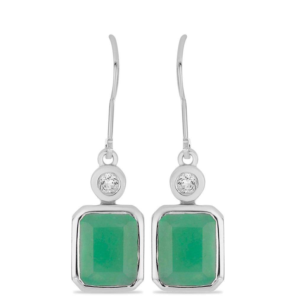 Stříbro 925/1000 - Náušnice s Brazilským Smaragdem a Bílým Topazem - Karátové číslo: 6.32. přibližná hmotnost: 4.19 gramů