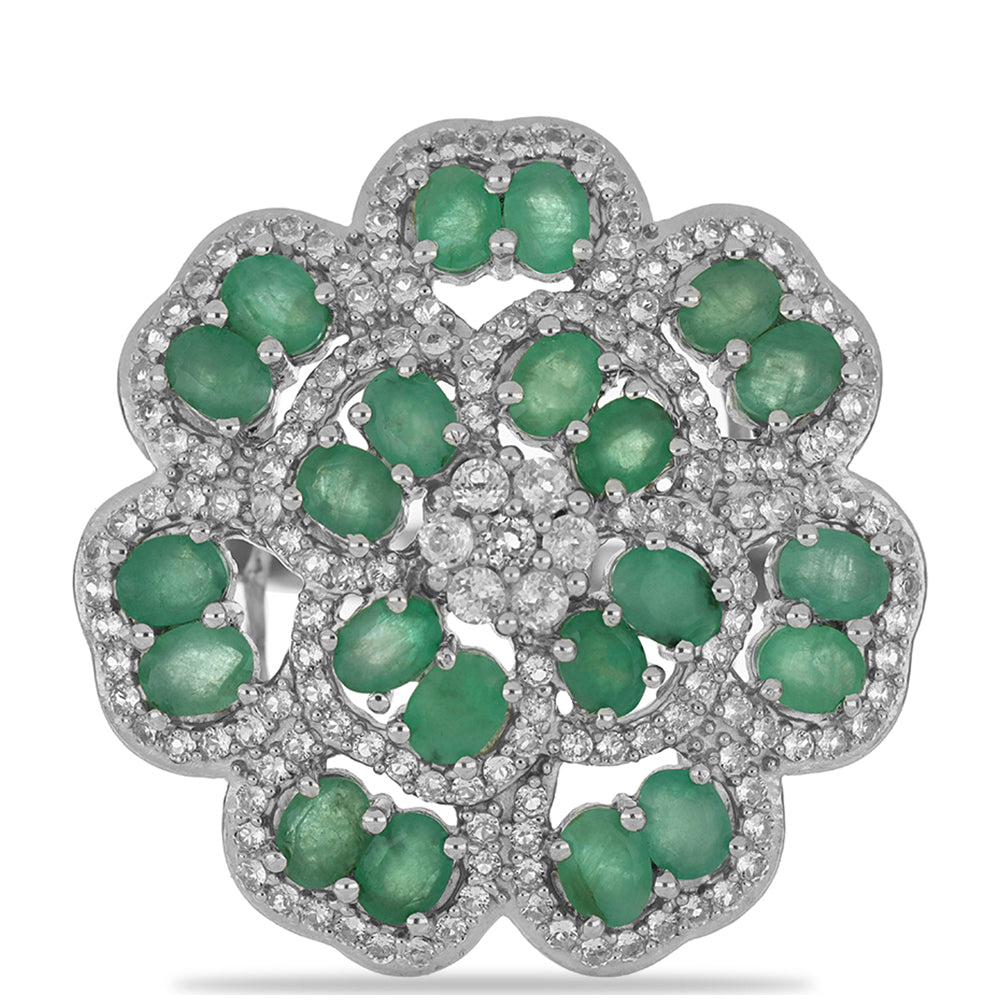 Stříbrný Prsten s Brazilským Smaragdem a Bílým Topazem 1 