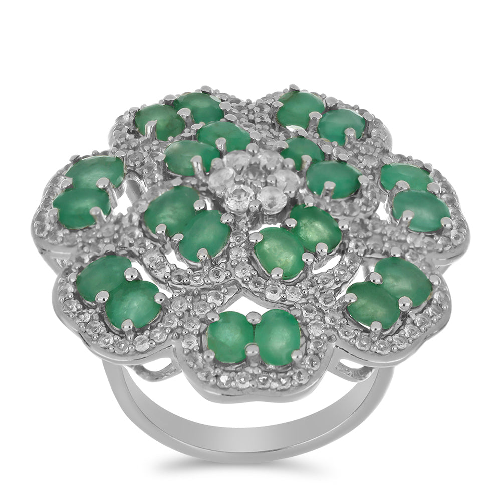 Stříbrný Prsten s Brazilským Smaragdem a Bílým Topazem