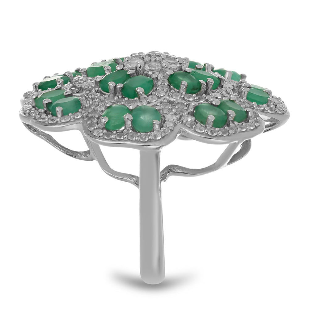 Stříbrný Prsten s Brazilským Smaragdem a Bílým Topazem 4 