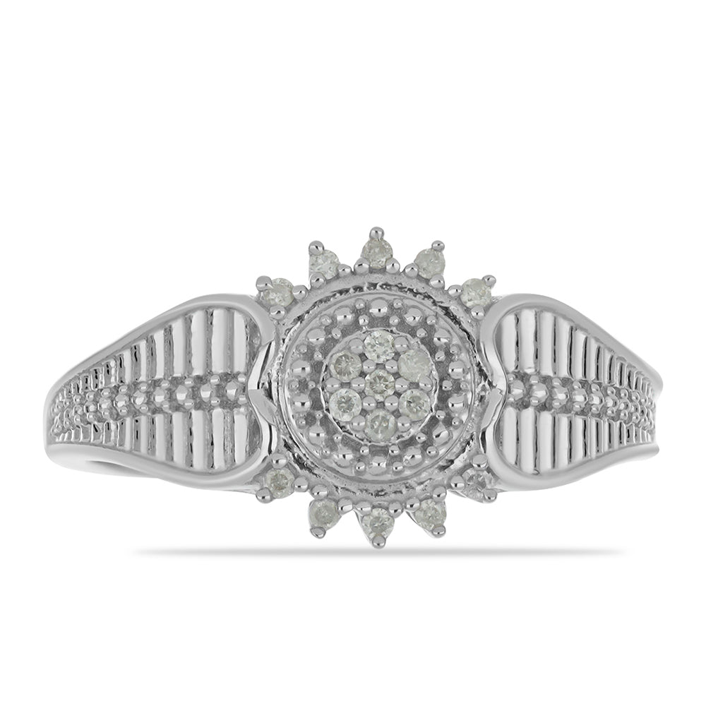 Stříbro 925/1000 - Prsten s Bílým Diamantem - Karátové číslo: 0.12. přibližná hmotnost: 3.42 gramů