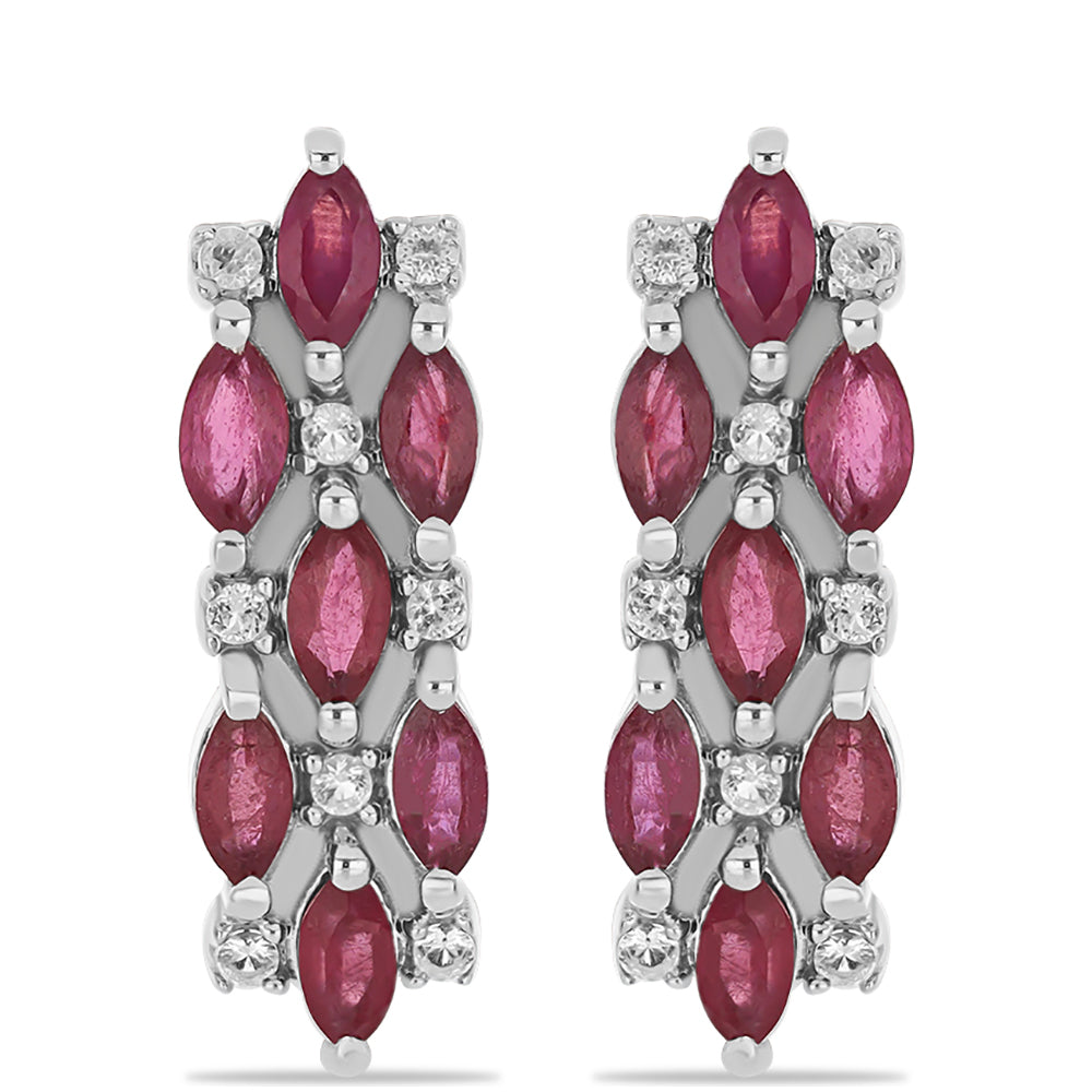 Stříbrné Náušnice s Madagaskarským Rubínem a Bílým Topazem