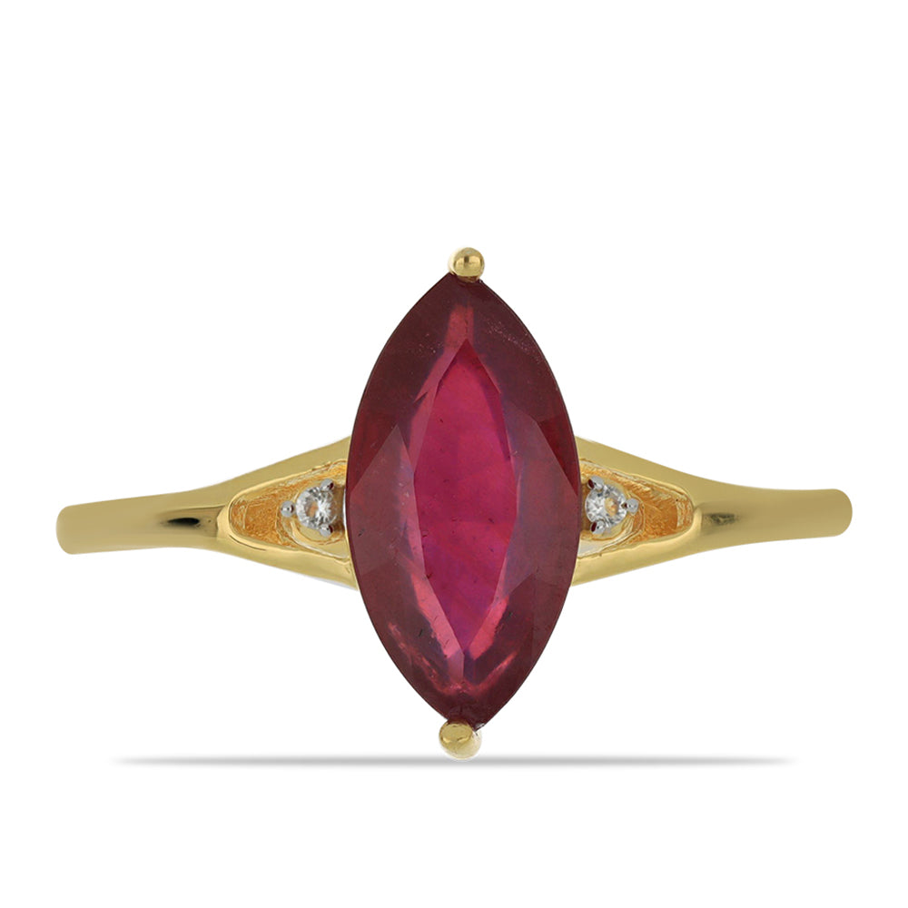 Pozlacené Stříbro 925/1000 - Prsten s Madagaskarským Rubínem a Bílým Topazem - Karátové číslo: 3.35. přibližná hmotnost: 3.23 gramů 1 