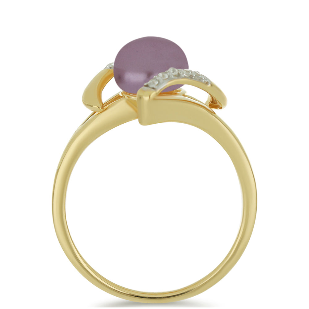 Pozlacené Stříbro 925/1000 - Prsten s Fialová Sladkovodní Perlou a Bílým Topazem - Karátové číslo: 2.63. přibližná hmotnost: 4.4 gramů 2 