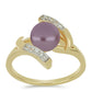 Pozlacené Stříbro 925/1000 - Prsten s Fialová Sladkovodní Perlou a Bílým Topazem - Karátové číslo: 2.63. přibližná hmotnost: 4.4 gramů