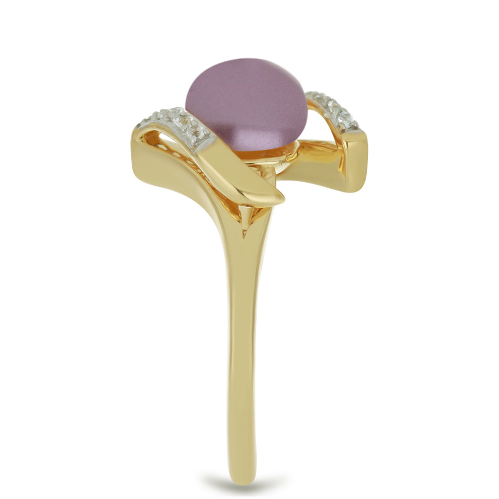 Pozlacené Stříbro 925/1000 - Prsten s Fialová Sladkovodní Perlou a Bílým Topazem - Karátové číslo: 2.63. přibližná hmotnost: 4.4 gramů