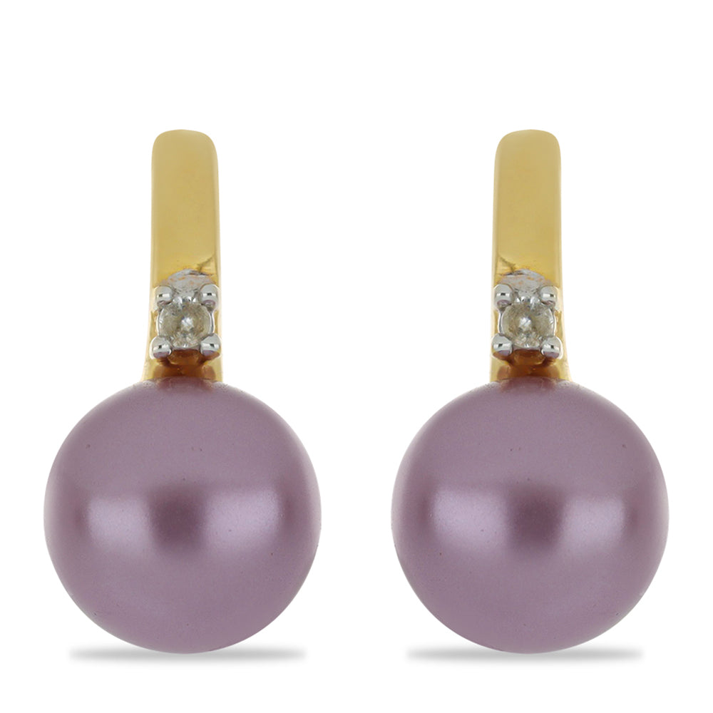 Pozlacené Stříbro 925/1000 - Náušnice s Fialová Sladkovodní Perlou a Bílým Topazem - Karátové číslo: 5.07. přibližná hmotnost: 3.64 gramů 1 
