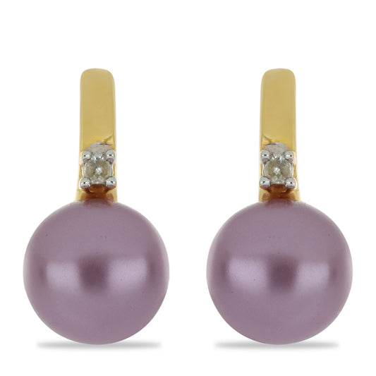 Pozlacené Stříbro 925/1000 - Náušnice s Fialová Sladkovodní Perlou a Bílým Topazem - Karátové číslo: 5.07. přibližná hmotnost: 3.64 gramů