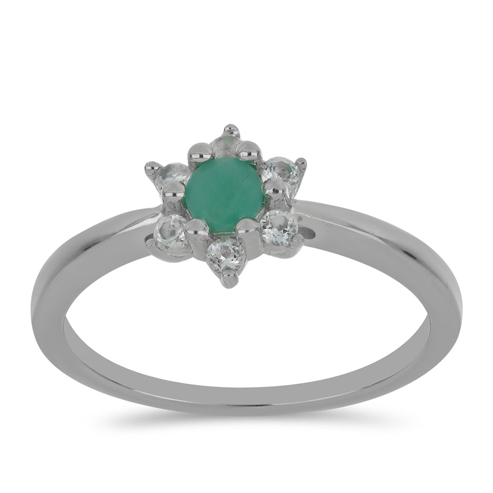 Stříbrný Prsten s Brazilským Smaragdem a Bílým Topazem