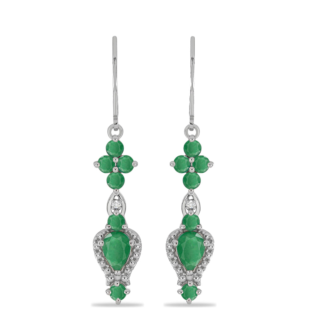 Stříbrné Náušnice s Brazilským Smaragdem a Bílým Diamantem 1 