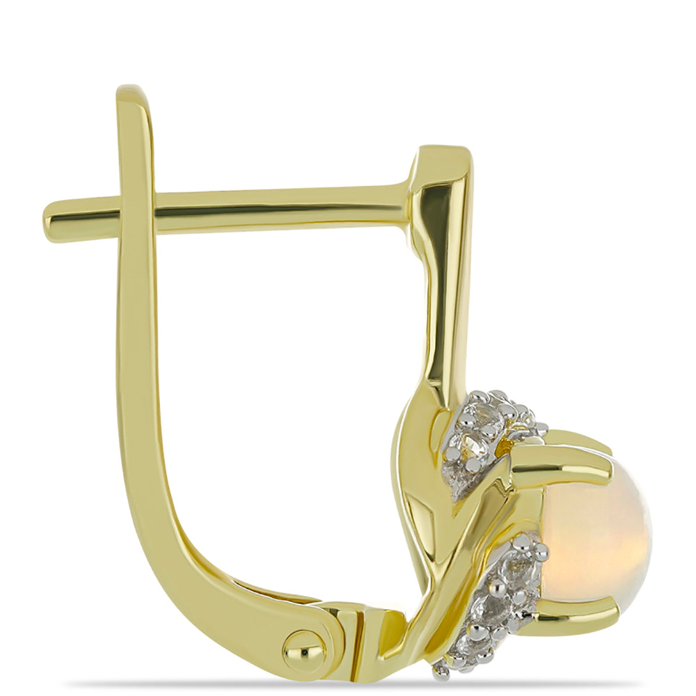 Pozlacené Stříbrné Náušnice s Etiopským Opálem z Lega Dembi a Bílým Topazem