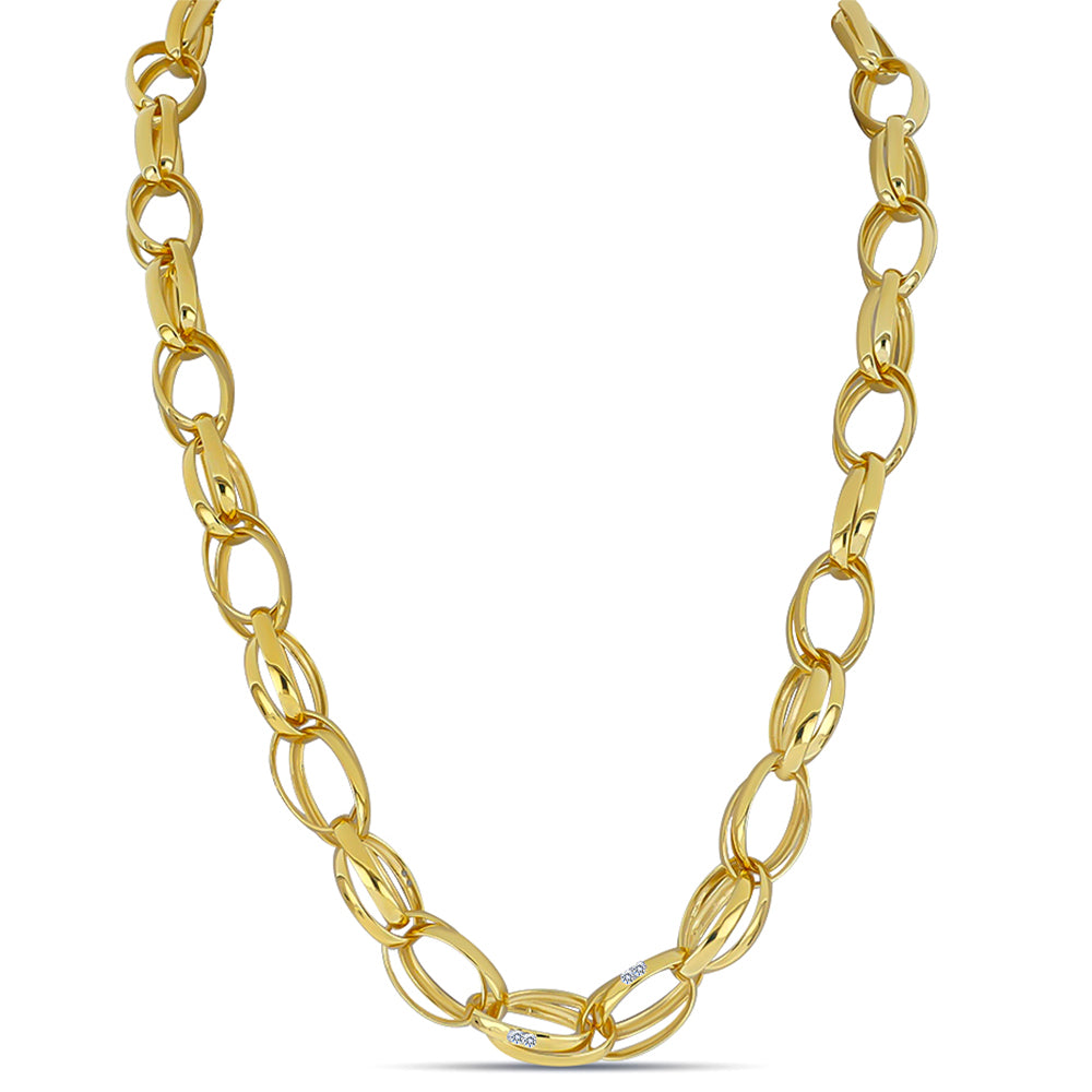 Pozlacený Stříbrný Náhrdelník s Bílým Diamantem