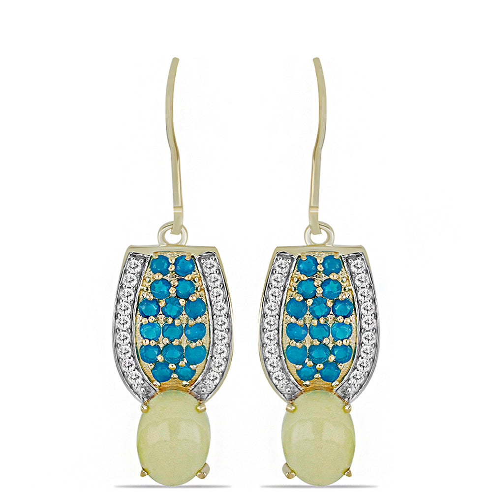 Pozlacené Stříbrné Náušnice se Žlutým Serpentinem a etiopským Paraiba modrým opálem 1 