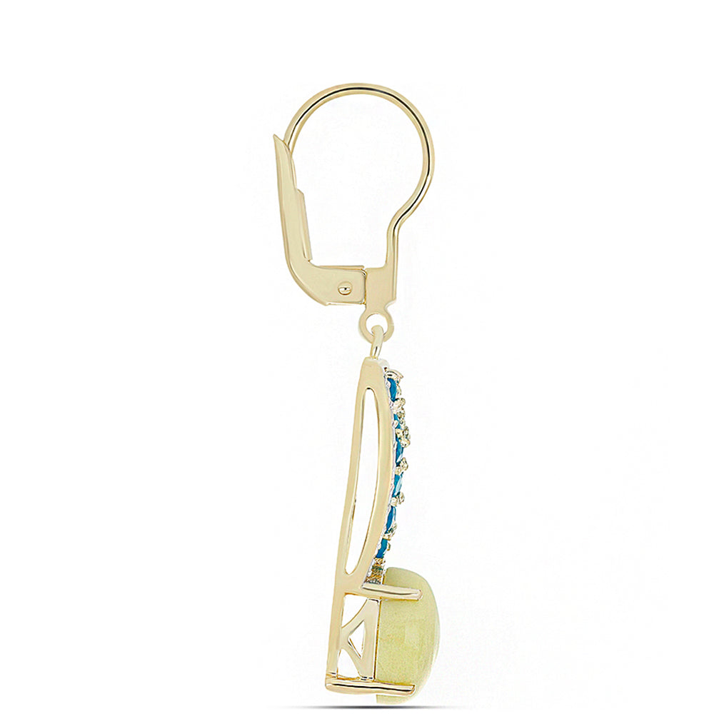 Pozlacené Stříbrné Náušnice se Žlutým Serpentinem a etiopským Paraiba modrým opálem 2 