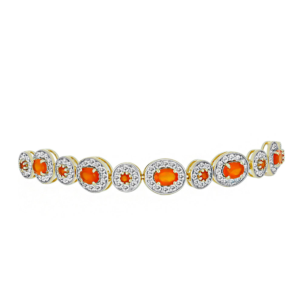 Pozlacené Stříbro 925/1000 - Náramek s Karneolem a Bílým Topazem - Karátové číslo: 8.8. přibližná hmotnost: 10.92 gramů 2 