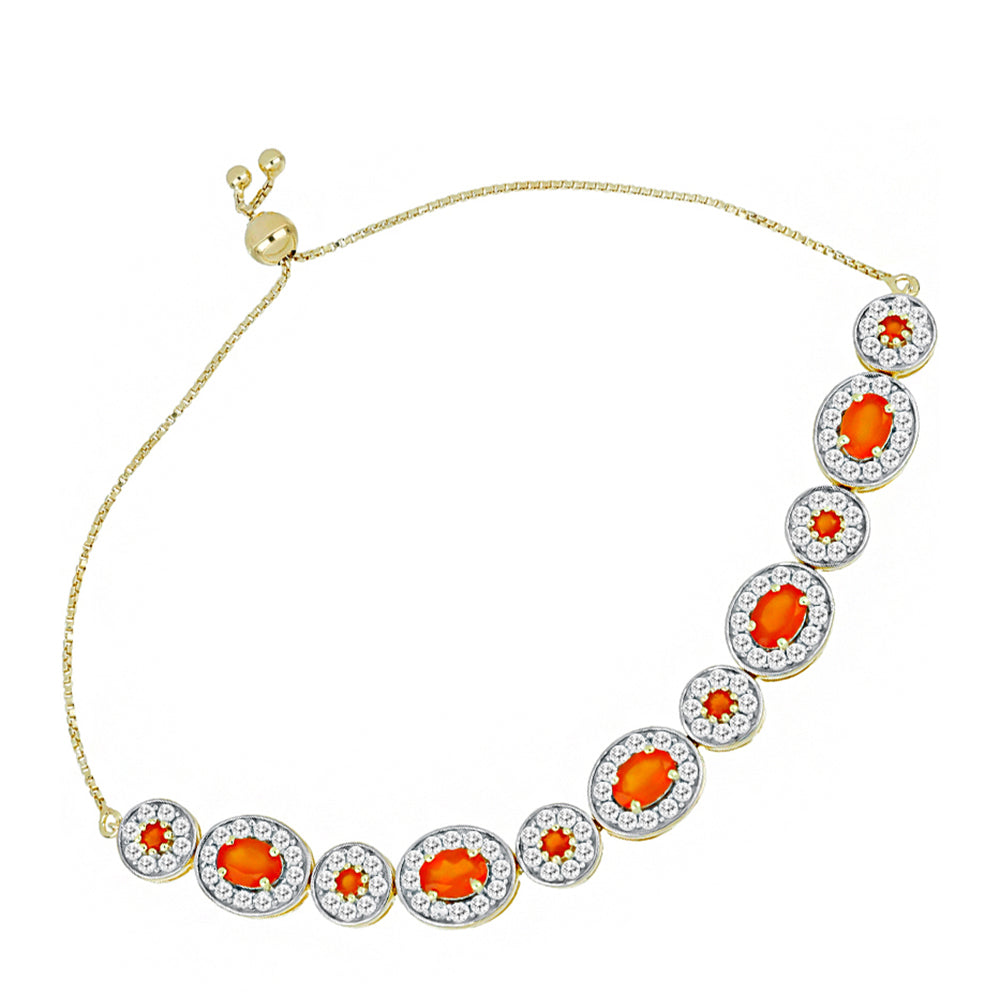 Pozlacené Stříbro 925/1000 - Náramek s Karneolem a Bílým Topazem - Karátové číslo: 8.8. přibližná hmotnost: 10.92 gramů