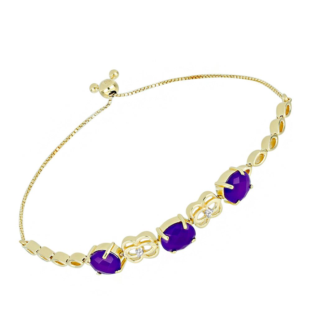 Pozlacený Stříbrný Náramek s Purpurovým Achátem a Bílým Topazem 1 