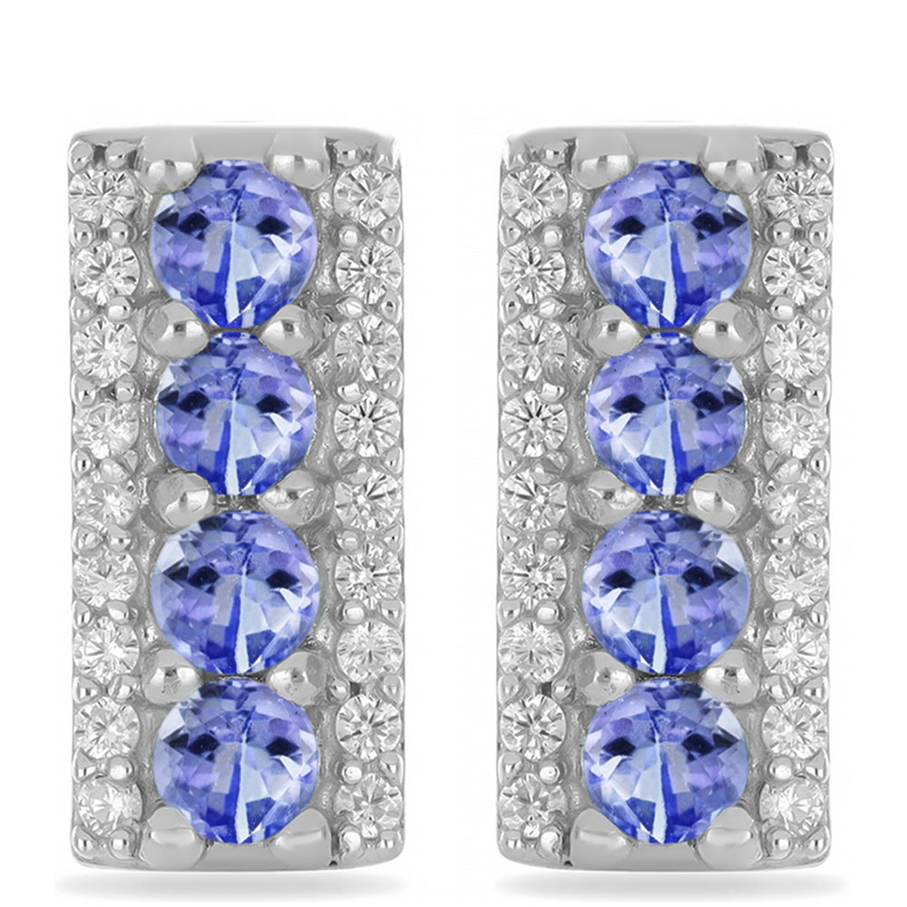 Stříbrné Náušnice s Tanzanitem a Bílým Topazem