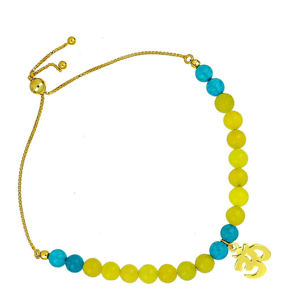 Pozlacené Stříbro 925/1000 - Náramek se Žlutým Serpentinem a Modrým jadeitem - Karátové číslo: 36.13. přibližná hmotnost: 9.68 gramů 1 