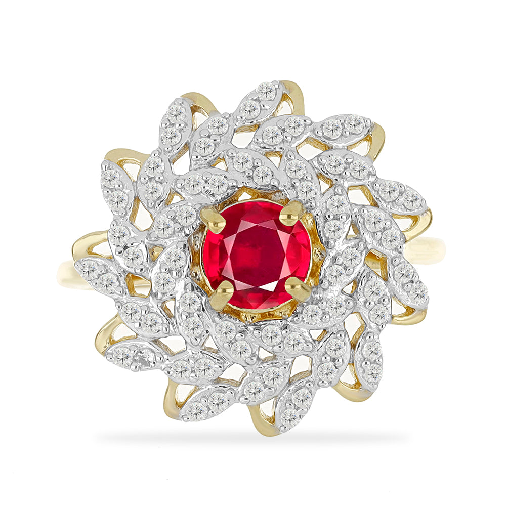 Pozlacené Stříbro 925/1000 - Prsten s Madagaskarským Rubínem a Bílým Topazem - Karátové číslo: 1.82. přibližná hmotnost: 3.63 gramů 1 