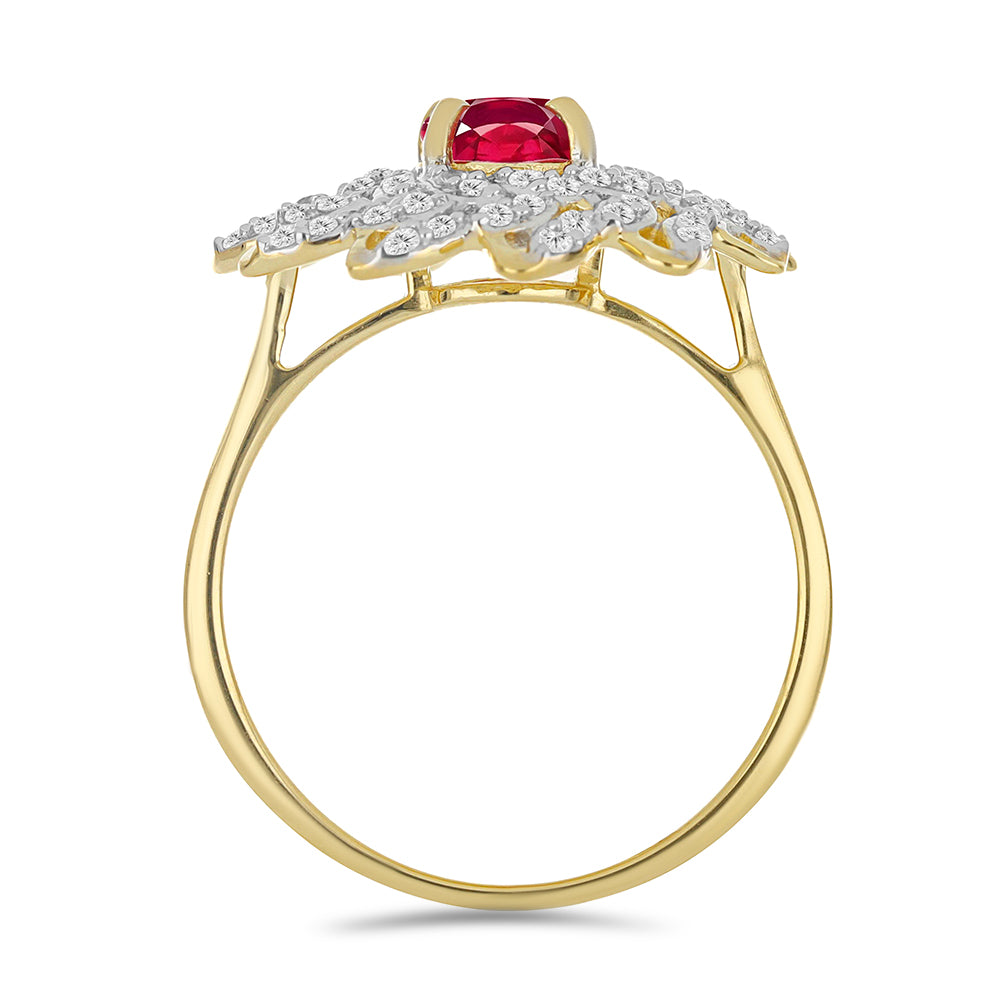 Pozlacené Stříbro 925/1000 - Prsten s Madagaskarským Rubínem a Bílým Topazem - Karátové číslo: 1.82. přibližná hmotnost: 3.63 gramů