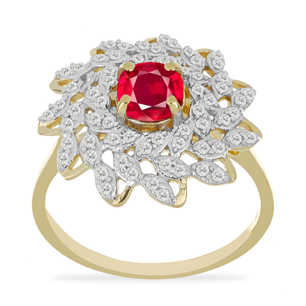 Pozlacené Stříbro 925/1000 - Prsten s Madagaskarským Rubínem a Bílým Topazem - Karátové číslo: 1.82. přibližná hmotnost: 3.63 gramů 3 