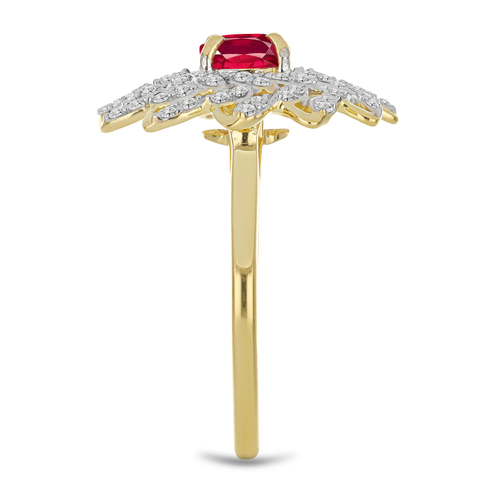 Pozlacené Stříbro 925/1000 - Prsten s Madagaskarským Rubínem a Bílým Topazem - Karátové číslo: 1.82. přibližná hmotnost: 3.63 gramů 4 