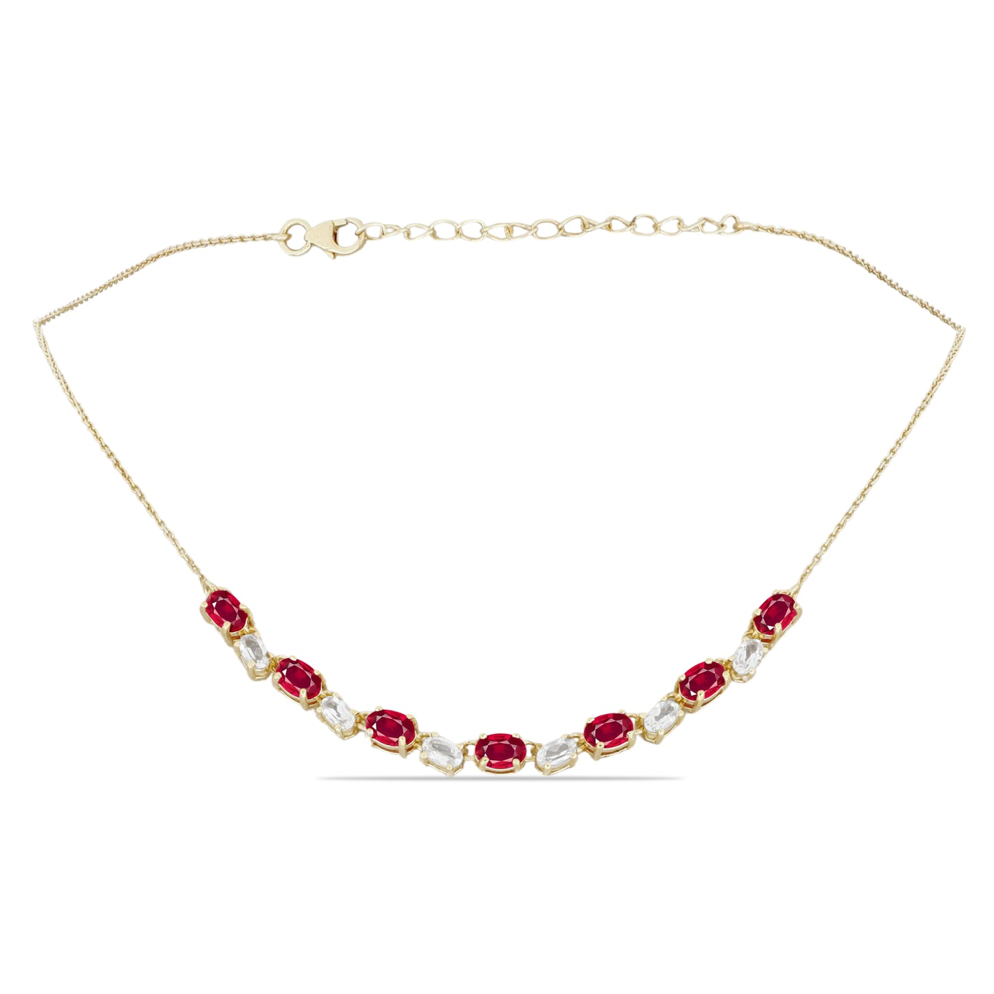 Pozlacený Stříbrný Náhrdelník s Madagaskarským Rubínem a Bílým Topazem