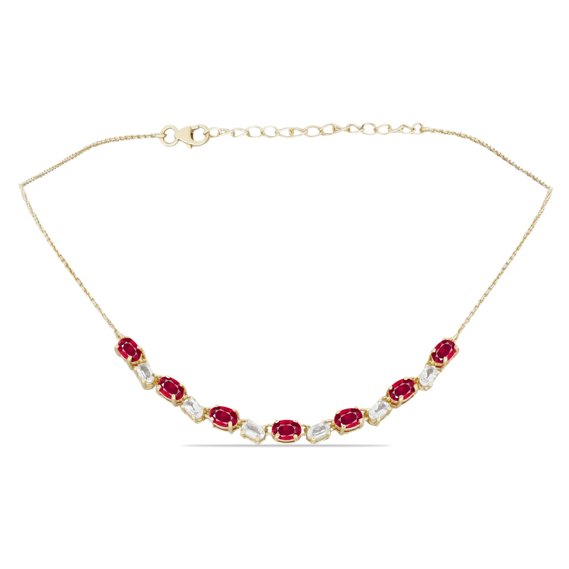 Pozlacený Stříbrný Náhrdelník s Madagaskarským Rubínem a Bílým Topazem 1 