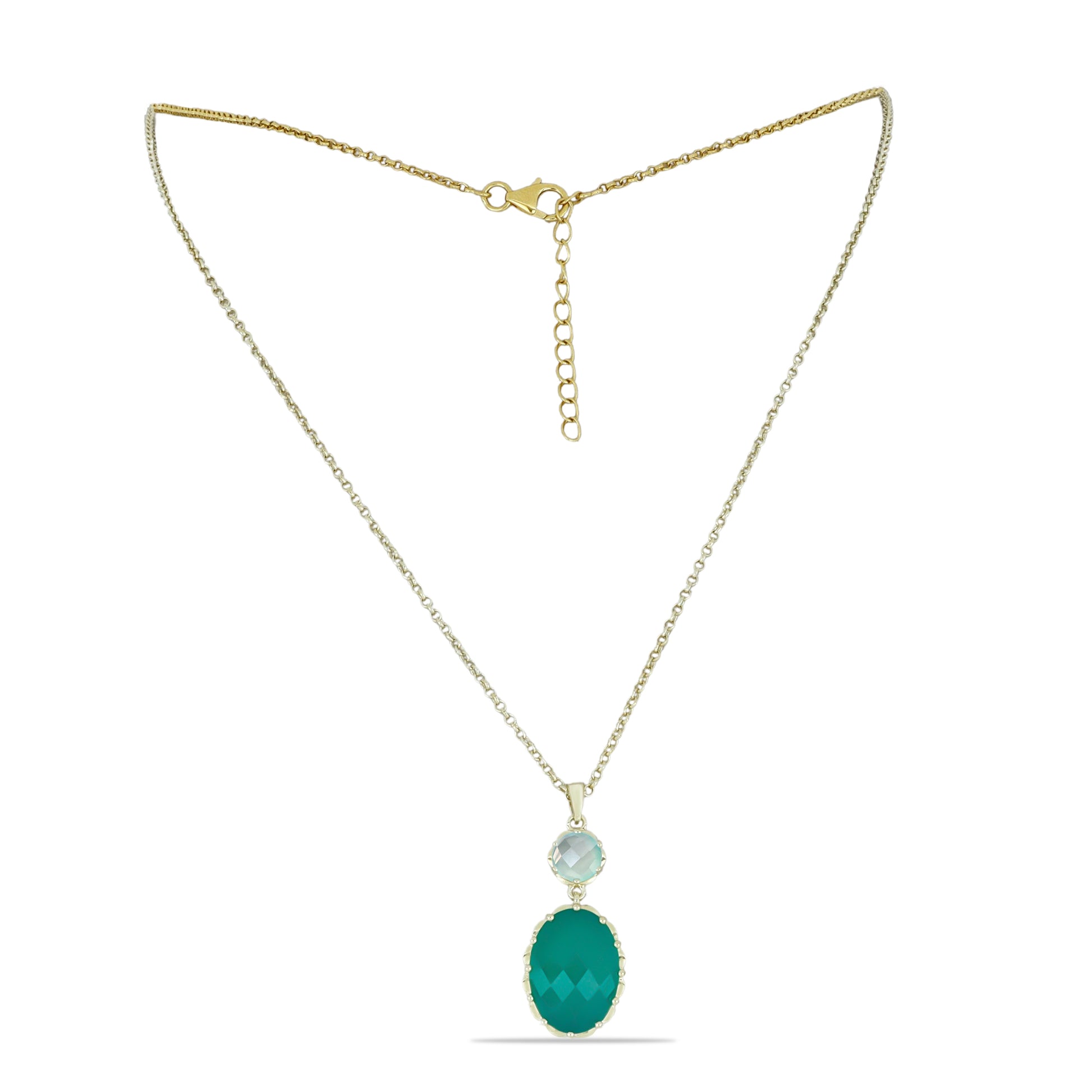 Pozlacený Stříbrný Náhrdelník se Zeleným Chalcedonem a Modrým Chalcedonem 1 