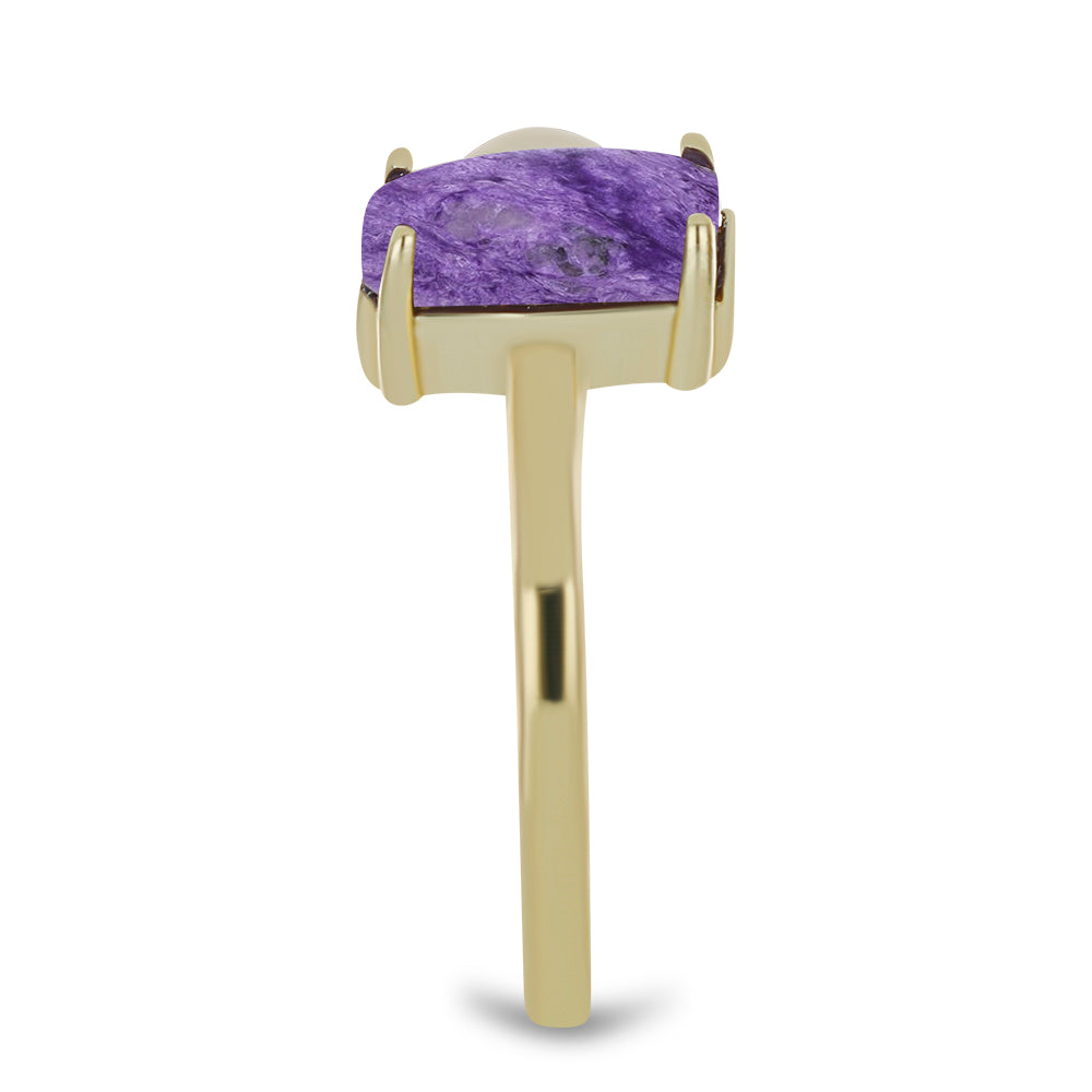 Pozlacené stříbro 925/1000 Prsten s Čaroitem a Bílou Sladkovodní Perlou - Karátové číslo: 3.09. přibližná hmotnost: 3.55 gramů 4 